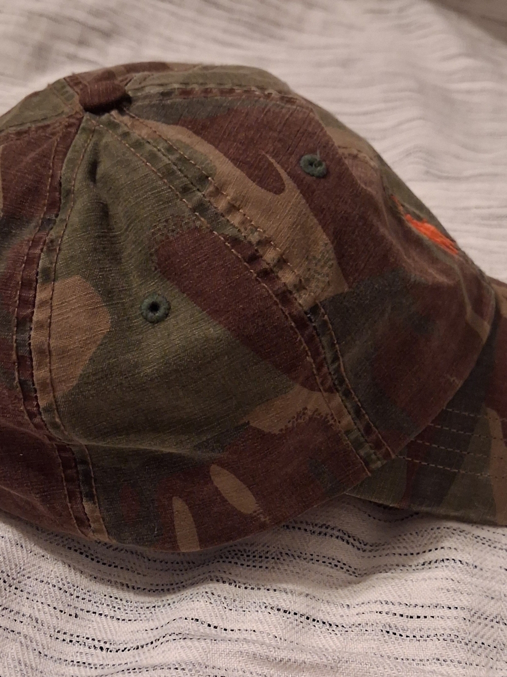 Polo by Ralph Lauren  Baseball Cap Camo Green/Brown with Orange Logo - Picture 2 of 9